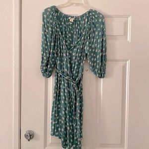 Tie-wrap, teal, mini dress